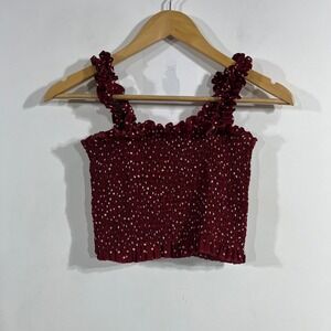 Womens Smocked Euro Summer‎ Polka Dot Festival Babydoll Y2K Rave Crop Top Small